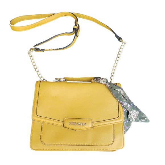 Steve Madden Yellow Mustard Crossbody Purse w. Floral Handkerchief Tied Shoulder - Picture 1 of 12